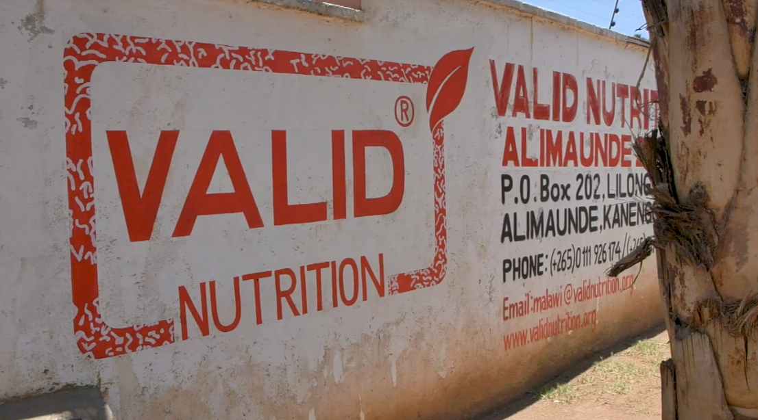 Sign at Valid Nutrition food company in Malawi
